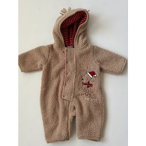 Carter’s Baby Tan Zip and Snap Christmas Hoodie Reindeer Bodysuit Size 3M